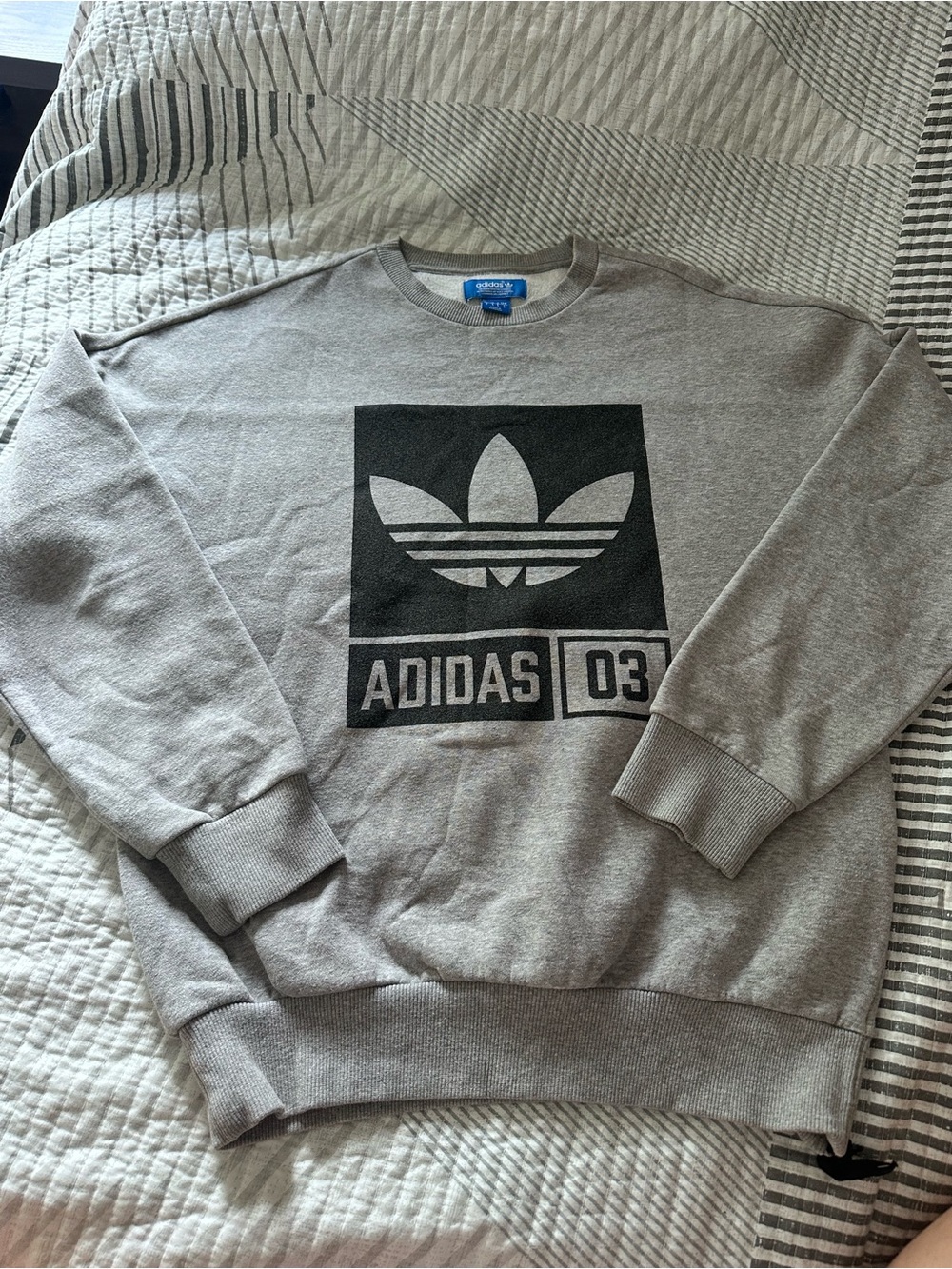adidas Gray Trefoil Box Logo Crewneck Sweatshirt